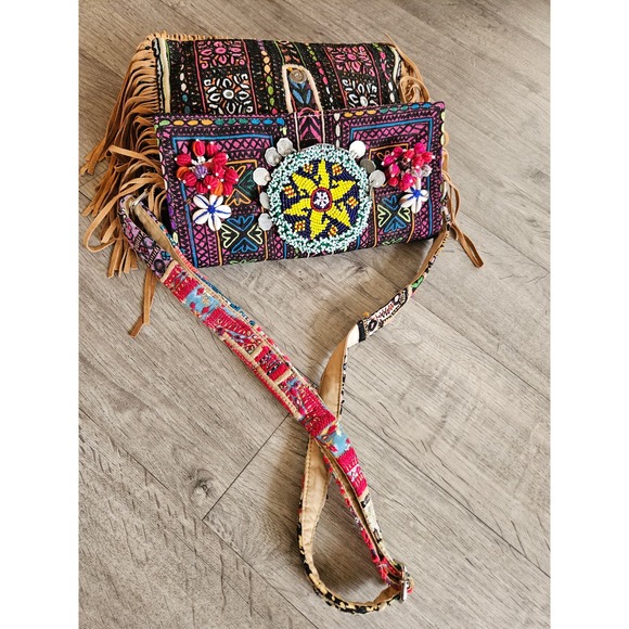 HandMade In India Authentic Shoulder bag Crossbody Beaded Embroidered Fringe - Picture 6 of 6